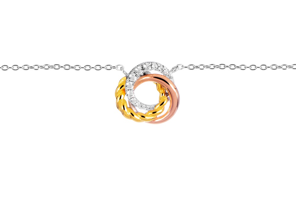 Sterling silver three circles tricolor necklace