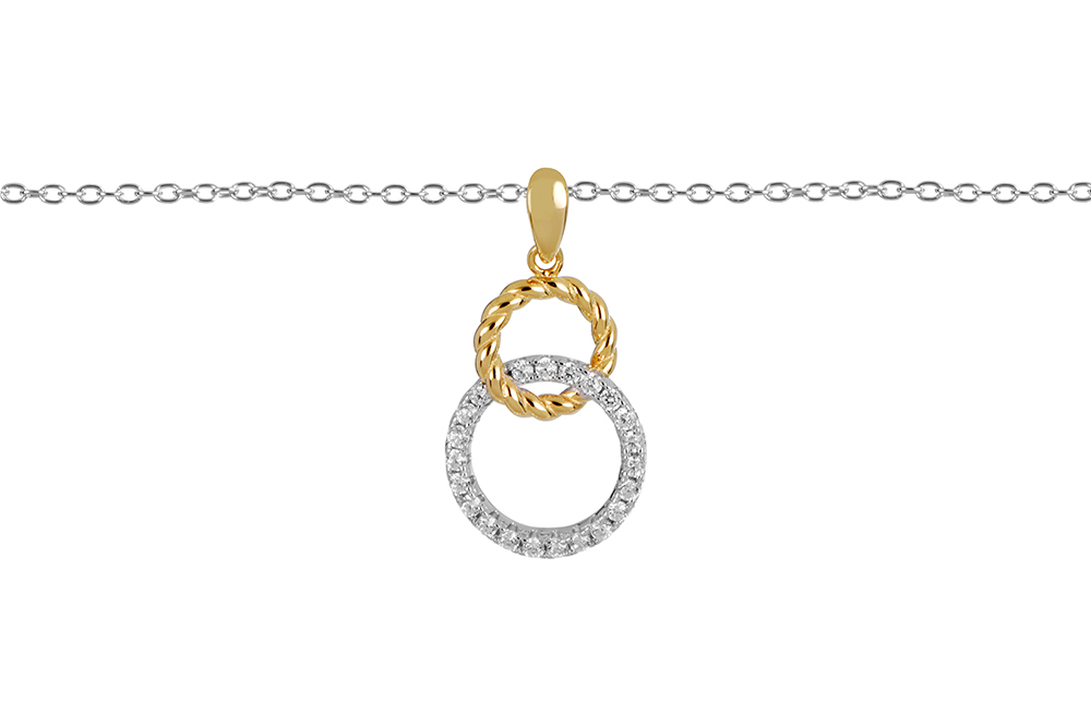 Sterling silver two circles zirconia bicolor necklace