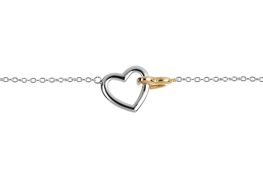 [17687N40E5RDDO] Sterling silver two hearts bicolor necklace