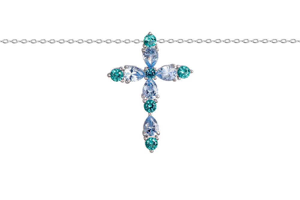 Terling silver mix zirconia cross 23x16mm necklace