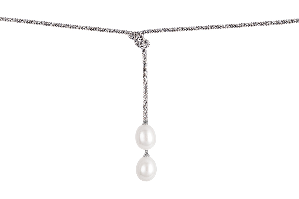 Sterling silver korean chain lariat with sailor knot and two 9mm pearls necklace
