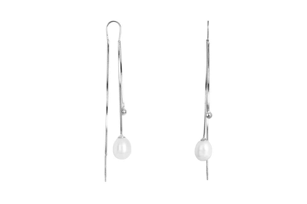 Pendiente plata 925 cadena con bola 3mm y perla 8mm