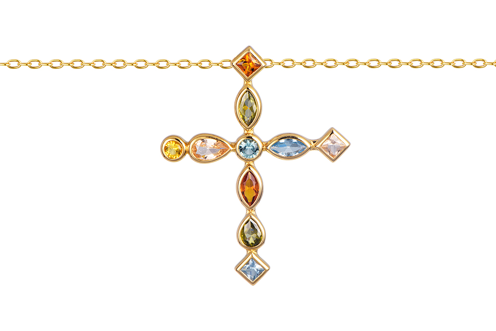Sterling silver 36x26mm cross with mixed zirconia necklace