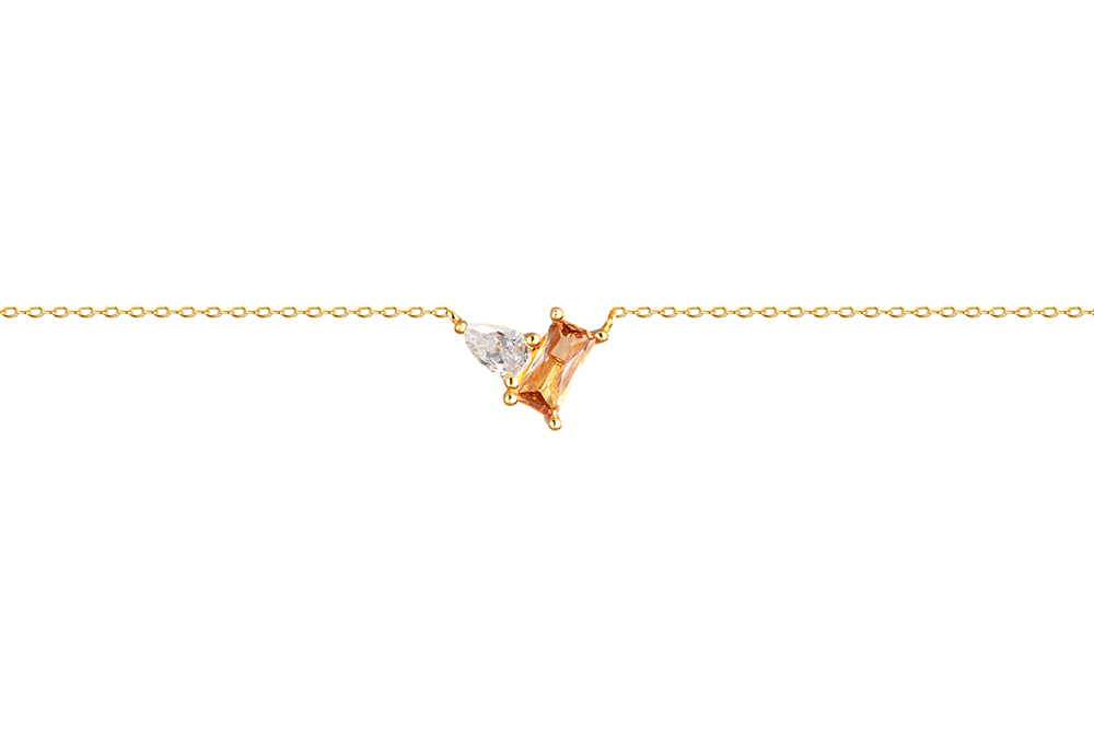[18159N40E5ZMXDO] Collar plata 925 forma pera blanca y baguette champagne