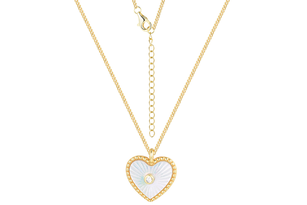 Sterling silver mother-of-pearl heart with zirconia necklace