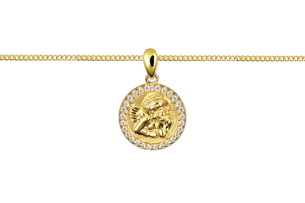 [18541N38A5ZBLDO] Sterling silver angel medal with cubic zirconia necklace