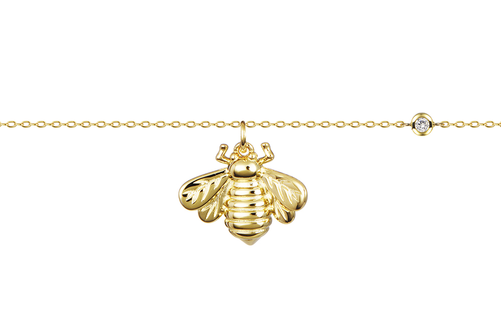 [18564N38A5ZBLDO] Sterling silver 11x13mm bee with 3mm cubic zirconia necklace