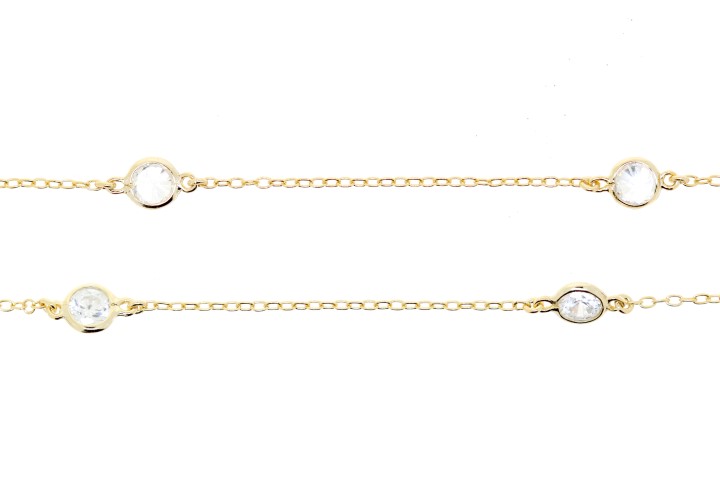 [04644C402ZBL] Collar plata lisa cz  (40 cm, Blanca, Oro)