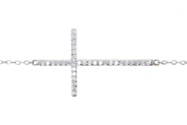 Silver 925 necklace cross cz 40+5cm rutenium plated