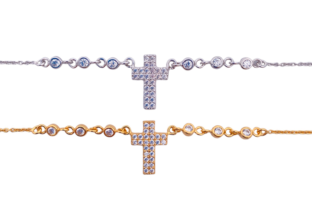 [05729N40A5ZBLDO] Sterling silver zirconia cross necklace (Gold plated)