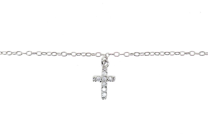 Silver 925 necklace cross cz 4 40+5cm rhodium