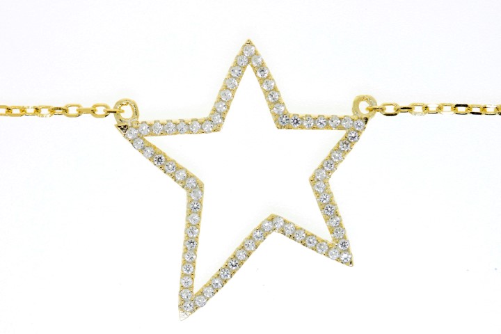 [06643C002ZBL] Collar plata 925 microsetting zirconita estrella  (Blanca, Oro)