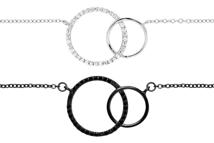 [07417C002ZBL] Silver 925 two circles cz neck 40+5cm rutenium plated (White, Gold plated)