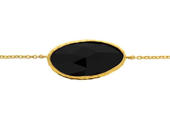 [07629C452RON] Silver 925 necklace semi preci 45cm gold plated (Black)