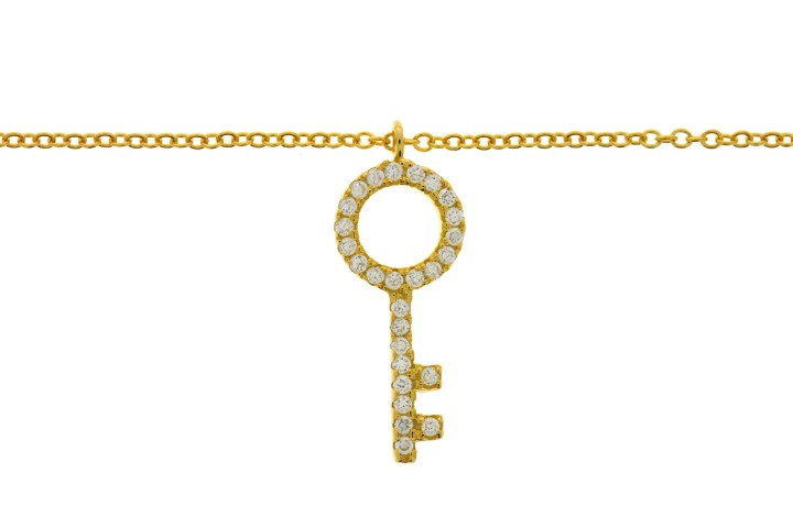 Silver 925 cz key necklace 40+5cm rose gold plated