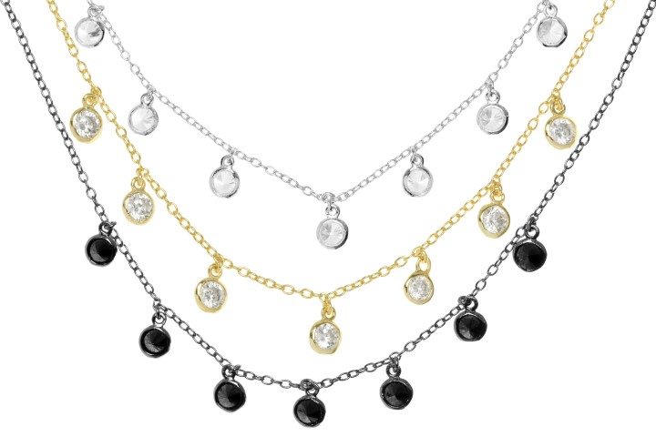 Silver 925 cz necklace 40+5cm rutenium plated