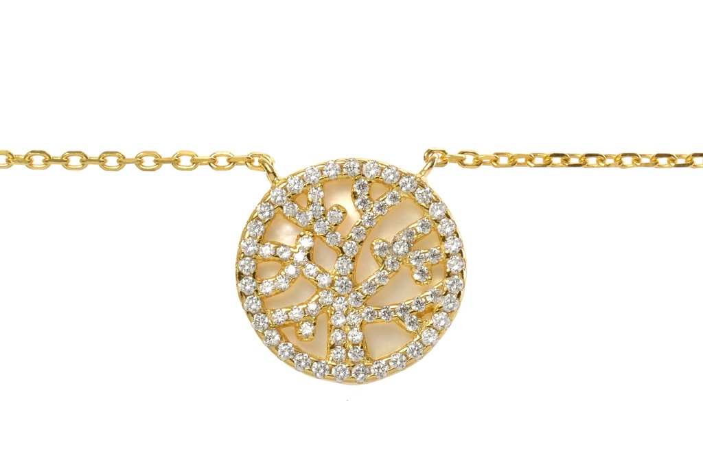 Collar plata 925 cz arbol de la vida con nacar 