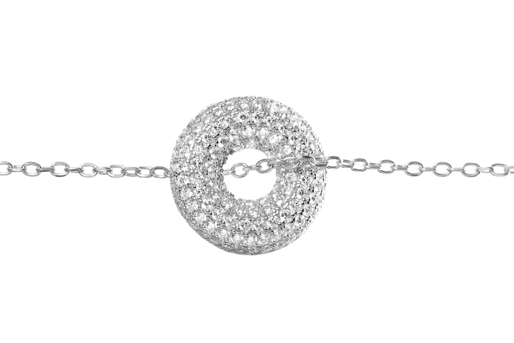 [08756C001ZBL] Silver 925 donut necklaces cz 40+5cm rutenium plated (White, Rhodium plated)
