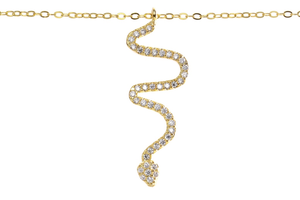 Silver 925 cz snake necklace 40+5cm rhodium