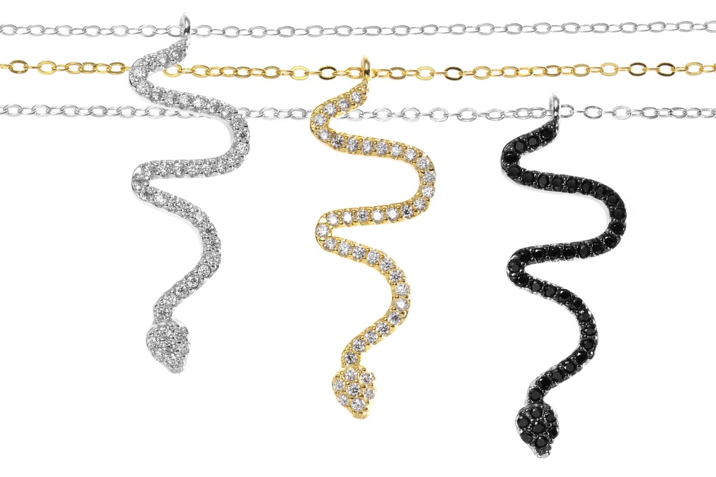 Silver 925 cz snake necklace 40+5cm rhodium