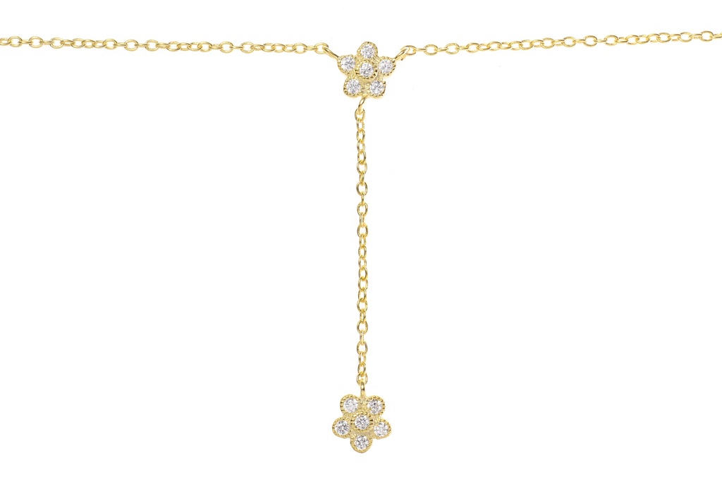 Silver 925 cz flower necklace 38+5cm rhodium