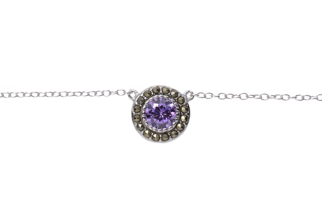 [08818C381M1A] Silver 925 cz marcasite neckla 38+5cm rhodium (Amethyst)