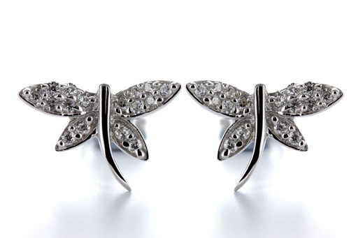 [001500001ZBL] Pendientes plata rodiada zirconita blanca libelula 