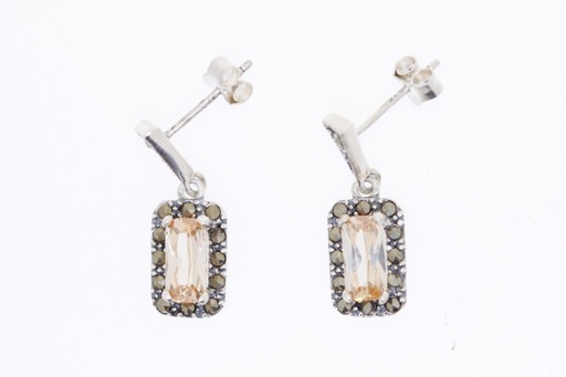 Pendiente plata lisa marquesita cz rectangular 