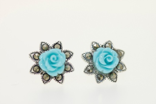 Pendiente plata lisa marquesita y rosa 