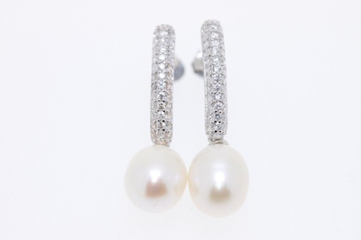 [056600001ZPB] Pendiente plata rodiada perla y cz