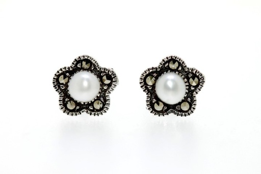 [059670000MPB] Pendiente plata 925 marquesita perla flor 