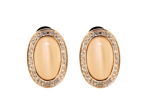 [064330003GMB] Silver omega clip earring with cat eye stone & cz
