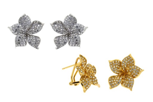 Pendiente plata 925 zirconita flor 