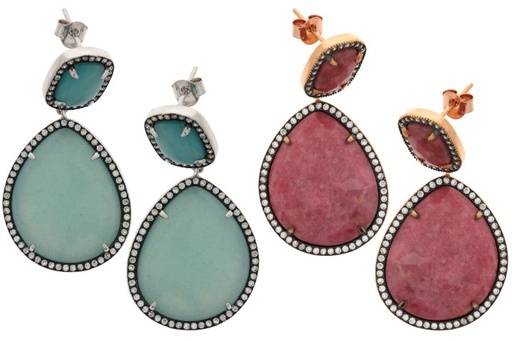 Pendiente plata 925 piedra semi preciosa & cz 