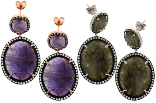 Pendiente plata 925 piedra semi preciosa & cz 