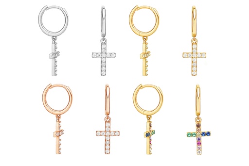 Pendiente plata 925 aro cruz cz