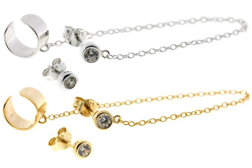 Pendiente plata 925 cz 4mm montura rusa y cadena 