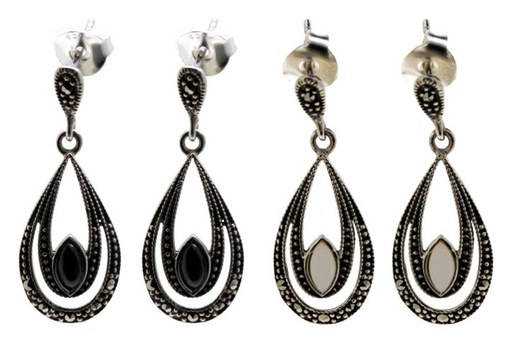 Pendiente plata 925  marquesita con nacar 