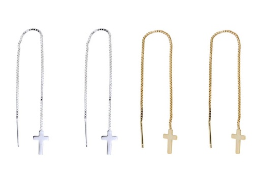 Pendiente plata 925 cruz con cadena pasante 