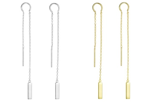 Pendiente plata 925 barra con cadena pasante 