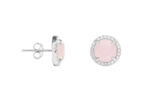 [091480001GRQ] Pendiente plata 925  cuarzo rosa con cz  blanca 