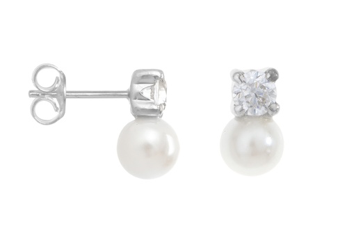 [097840001ZPB] Silver 925 earring fresh water pearl 6mm & cz