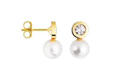 Sterling silver shell pearl 7mm & cz earrings