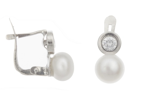 [097900001ZPB] Silver 925 earring fresh water pearl 6mm & cz
