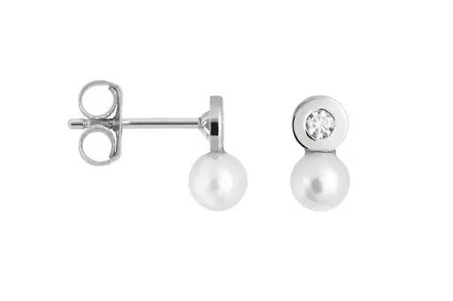 [097950001ZPB] Pendiente plata 925 tu y yo cz perla con presion 