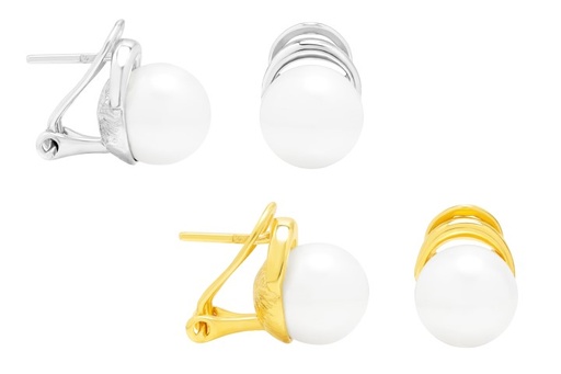 Silver omega clip earring  shell  pearl