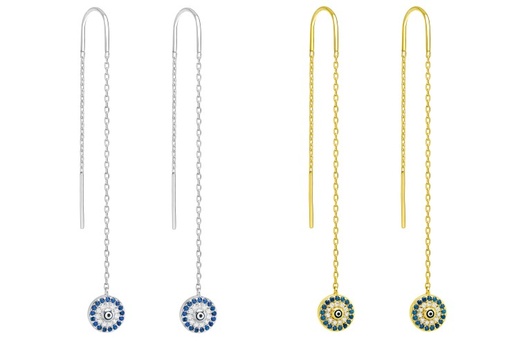 Pendiente plata 925 ojo turco con zirconita cadena 