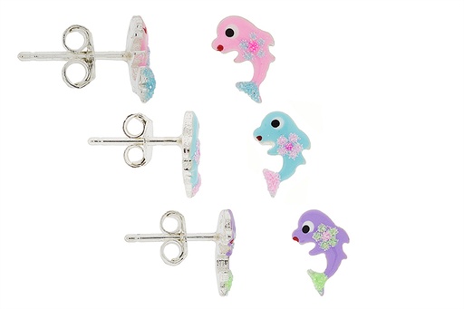 [115600000ELL] Silver 925 enamel dolphin earring