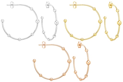 Pendiente plata 925 tipo criolla con bolas presión 