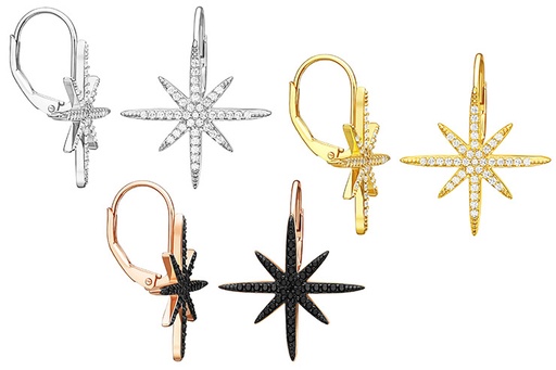 Pendiente plata 925 rosa de los vientos zirconita 